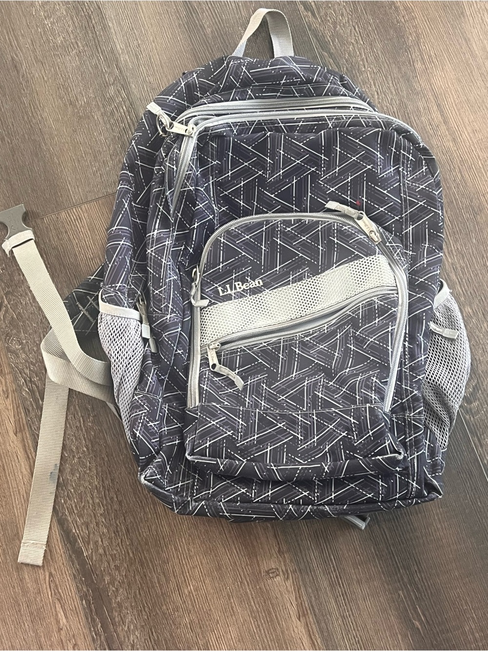 Barely Used L.L. Bean Navy and Light Gray Geometric Pattern Backpack